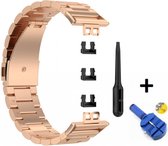 Luxe Metalen Armband Geschikt Voor Huawei Watch Fit Horloge Bandje - Schakel Polsband Strap RVS - Met Horlogeband Inkortset - Stainless Steel Watch Band - One-Size - Goud Kleurig