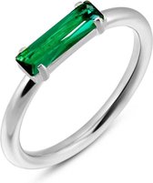 Twice As Nice Ring in edelstaal, baguette, smaragd kleur  58