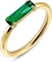 Twice As Nice Ring in goudkleurig edelstaal, baguette, smaragd kleurige kristal  50
