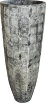 PTMD Nyah grijze pot rond polyresin geblokt design hoog maat in cm: 48 x 48 x 120 - Grijs