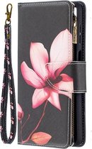 Samsung Galaxy A12 - Portemonnee met rits - book-case hoesje - ruimte voor 9 pasjes - zwart bloemen