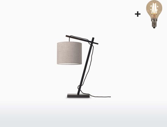 Tafellamp – ANDES – Zwart Bamboe - Donker Linnen - Met LED-lamp
