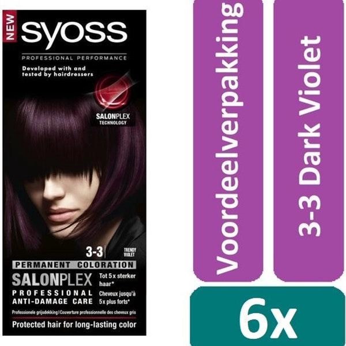 Syoss Color Permanente Haarkleuring 3-3 Dark Violet 6 stuks Voordeelverpakking