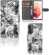 Telefoonhoesje Geschikt voor Samsung Galaxy S21 Wallet Book Case Skulls Angel