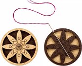 NEEDLEMINDER - NAALDMAGNEET - HOUT - BLOEM - 3,5 cm rond, dubbelzijdige afbeelding.