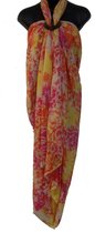 Sarong, pareo, hamamdoek, wikkelrok extra groot figuren vlekken patroon lengte 115 cm breedte 220 cm kleuren geel oranje rood wit paars beige dubbel geweven extra kwaliteit.