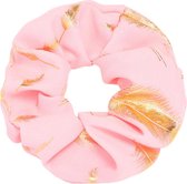 Scrunchie met print ''golden feathers'' pink, haaraccessoire | Cadeau voor haar | Tieners | Moederdag