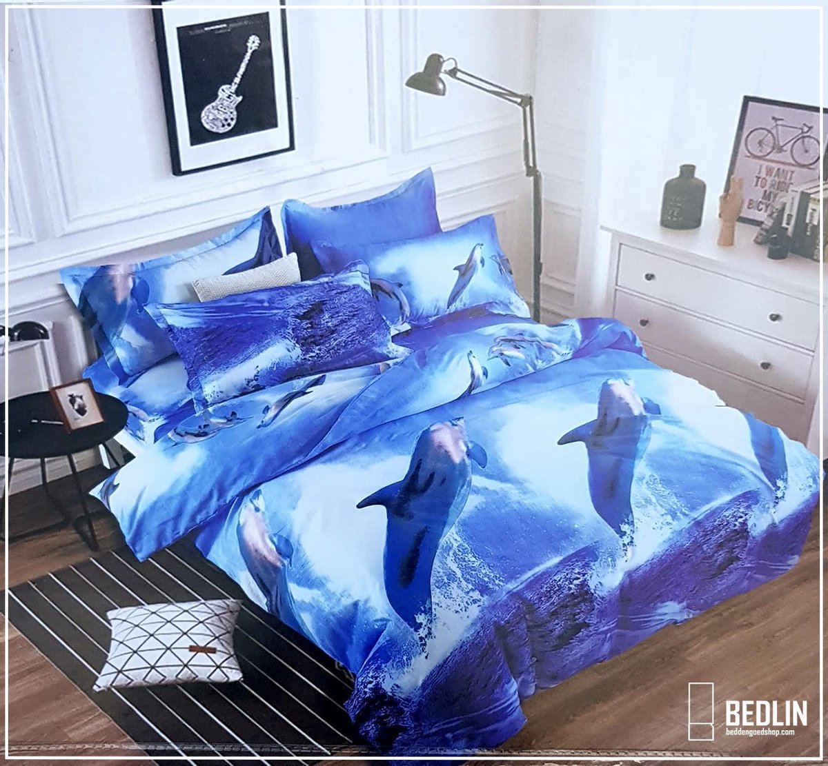 bedlin Lakenset (Onderlaken met plat bovenlaken) 2 Persoons. Micropercal Dolfijn Multicolor