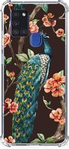 Smartphone hoesje Geschikt voor Samsung Galaxy A21s Beschermhoesje met transparante rand Pauw met Bloemen