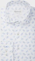 Michaelis Slim Fit overhemd - wit met blauw fiets dessin - Strijkvriendelijk - Boordmaat: 41