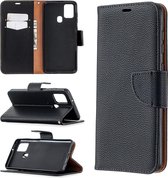 Voor Samsung Galaxy A21s Pure Color Horizontale Flip PU lederen tas met houder & kaartsleuven & portemonnee & lanyard (zwart)
