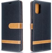 Voor Galaxy A71 Kleuraanpassing Denim Texture Horizontaal Flip PU lederen tas met houder & kaartsleuven & portemonnee & draagkoord (zwart)