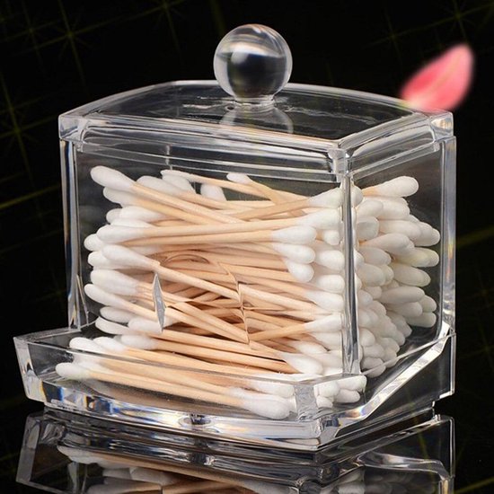 Wattenstaafjes houder vierkant - opslag Stand organizer Box Cosmetische Make up Case- Met deksel - Merkloos