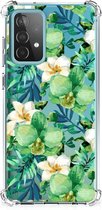 Silicone Hoesje Geschikt voor Geschikt voor Samsung Galaxy A52 4G/5G Telefoon Hoesje met doorzichtige rand Orchidee Groen
