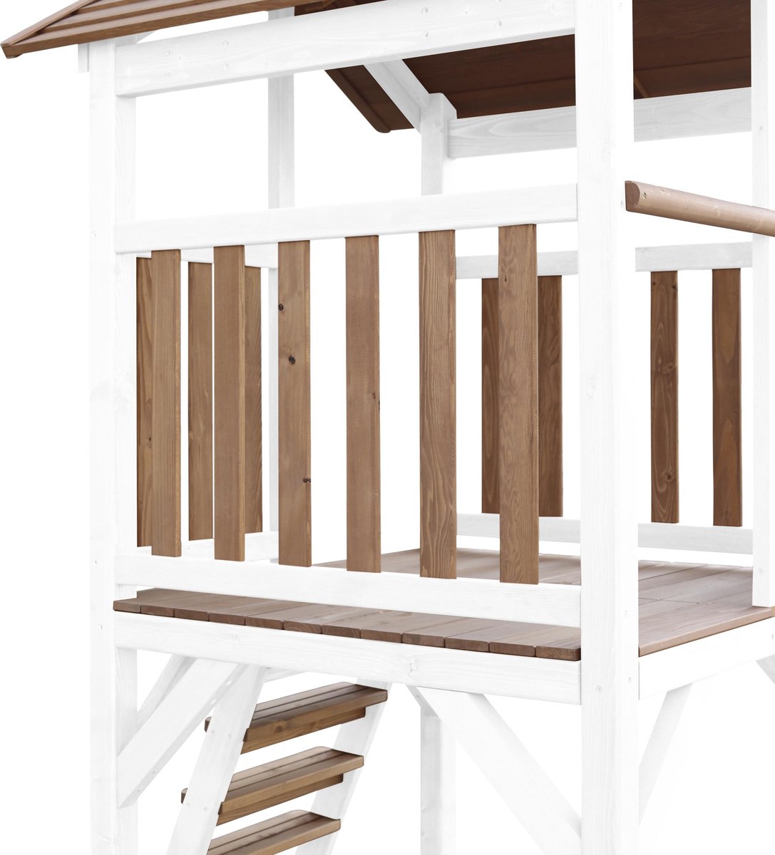 AXI Beach Tower Speeltoestel in Bruin/Wit - Speeltoren met Dubbele Schommel, Witte Glijbaan en Zandbak - FSC hout - Speelhuis op palen voor de tuin — afbeelding 3