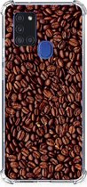 Stevige Bumper Hoesje Samsung Galaxy A21s Smartphone hoesje met doorzichtige rand Koffiebonen