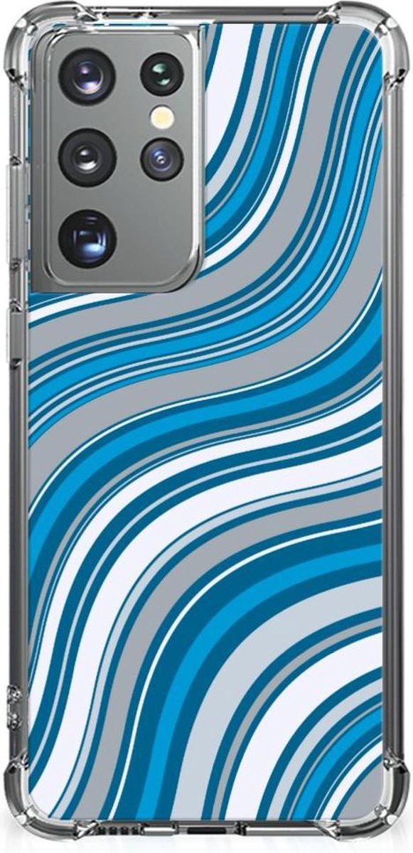 Samsung Galaxy S21 Ultra Doorzichtige Silicone Hoesje Waves Blue