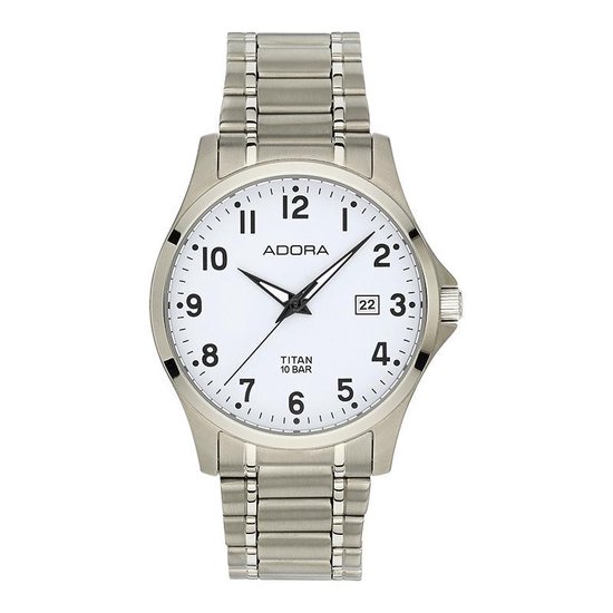 Adora horloge met datum volledig titanium zilverkleurig/wit AB6347
