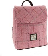 Mini sac à dos unique 'Tummel' en véritable Harris Tweed | Pink vif avec overcheck | Fabriqué en Ecosse