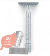 Zilveren Safety Razor - Scheermesjes – Scheermes – Double edge scheermesjes – Safety razor voor Vrouwen en Mannen – +20 mesjes