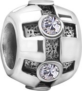 Quiges - 925 - Zilveren - Bedels -Sterling zilver - Beads - Kruis Patroon met Zirkonia Kraal Charm - Geschikt – voor - alle bekende merken - Armband Z465