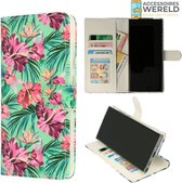 Bookcase Bloemen Tropical Groen Roze  - Samsung Galaxy A41  - Portemonnee hoesje