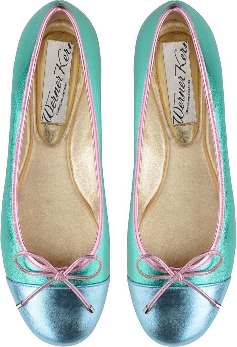 Dames Ballerina's Kleurrijk – Unieke Ballerina Schoenen – Turquoise en Roze – Nappaleer – Werner Kern Pina – Maat 42