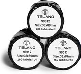 Telano® 3 stuks Dymo Compatible Labels Wit 99012 - 89 x 36 mm - 260 labels per Rol - Verzendetiketten - Adresetiketten S0722400
