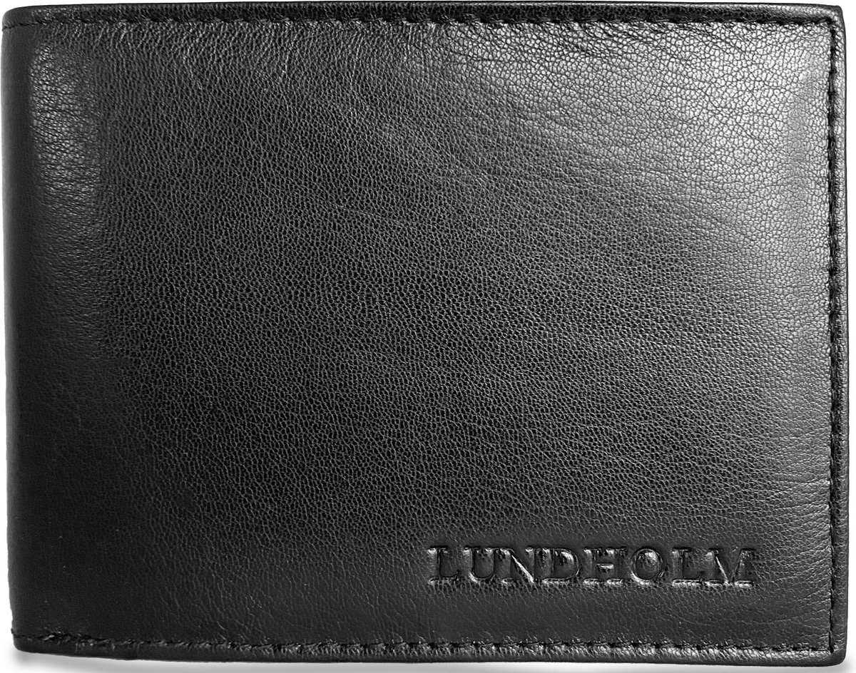Lundholm leren portemonnee heren leer portefeuille heren zwart RFID anti skim - zeer soepel nappa leer - dun en ideaal billfold formaat - mannen cadeautjes cadeau voor man