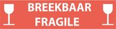 Breekbaar/ fragile sticker 200 x 50 mm, rood/wit