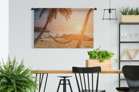 Tenture murale - Tissu mural - Été - Coucher de soleil - Hamac - 150x100 cm - Tapisserie