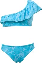 Snapper Rock - One Shoulder Bikini - Blue Leaf - Aqua Blauw - maat 104-110cm