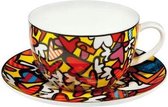 Goebel® - Romero Britto | Koffie / Thee kop en schotel "Hearts | Cappuccino, 500ml