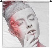 WandkleedBlack & Gold - Witte vrouw met rode details Wandkleed katoen 180x180 cm - Wandtapijt met foto