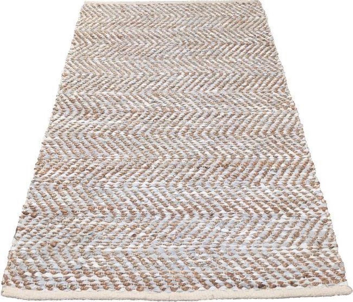 Rocaflor-Vloerkleed- jute-wit-grijs-gerecycled leer- 160x230cm