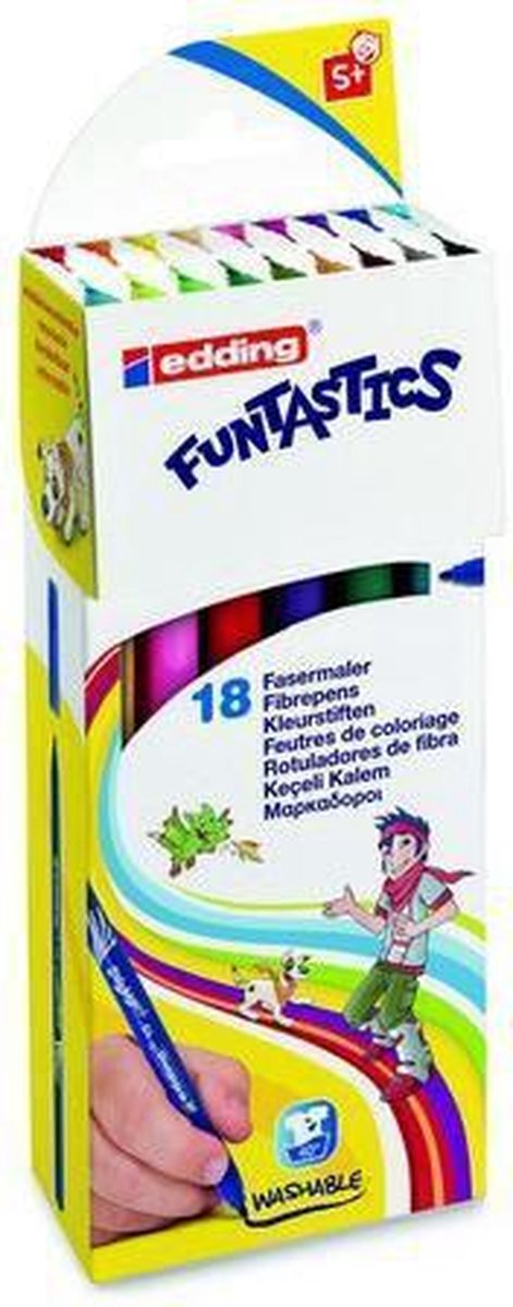 edding 15 FUNTASTICS - kleurstiften voor kinderen - set van 18 - heldere kleuren - dunne punt 1 mm - voor kleurplezier op lichtgekleurd papier en karton - afwasbaar van huid en textiel - zomervakantie - kindercadeau — afbeelding 3