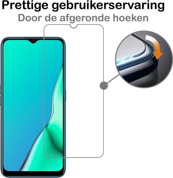 Screenprotector met afgeronde hoeken op een telefoon.