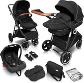 BabyGO Halime - Combi Kinderwagen - Zwart frame - Zwart (incl. autostoel)