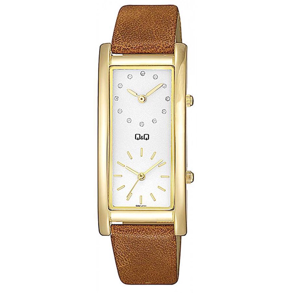 QQ horloge met bruin leren band QB61J111Y tweede tijdsaanduiding.