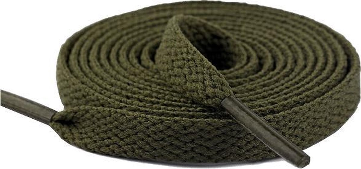 Schoenveters - Veters - Sneakerveters - Fat Laces - Plat - Groen Bruin - Veterlengte 130 cm – Breedte 10 mm
