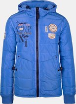 Gewatteerde jas van Camp David, blauw met capuchon en kunstwerken uit de Aero Club -collectie
