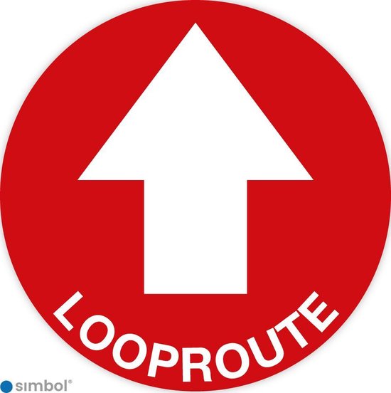 Simbol - Vloerstickers Looproute met Pijl - Corona Stickers - Anti-Slip - Formaat ø 30 cm.