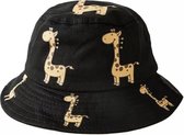 Zonnehoed Kind - Peuter hoedje met giraffe - Zonnehoedje 25cm - Zwart - One Size