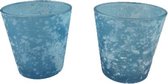 Theelichthouder MORENO - Blauw - Glas - Ø 6.5 x h 6.5 cm - Rond - Set van 2