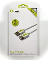 Muvit MUUSC0058, 1,5 m, USB A, USB A, USB 2.0, Mâle/Femelle, Vert, Blanc