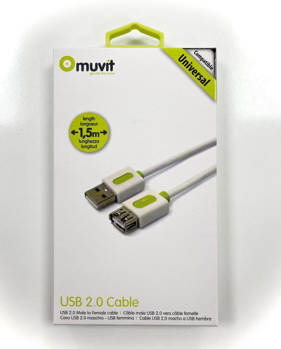 Muvit Male-Female Cable USB 1.5m White/Green (MUUSC0058)