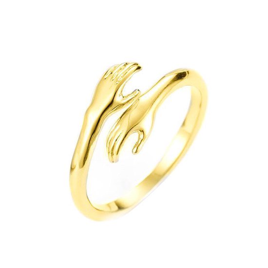 24/7 Jewelry Collection Knuffel Ring - Knuffelring - Handen - Handjes - Vriendschapsring - Hug - Verstelbaar - Verstelbare Ring - Goudkleurig