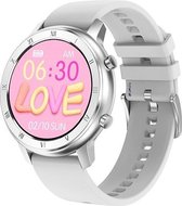 DrPhone L50 Optima Pro - Metalen Smartwatch Vrouwen Romeinse Cijfers - Hartslag / Stappen / Sporthorloge - Siliconen Zilver