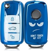 kwmobile autosleutelhoes voor VW Skoda Seat 3-knops autosleutel - TPU beschermhoes - sleutelcover - Don't Touch My Key design - wit / hoogglans Blauw