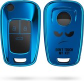 kwmobile autosleutelhoes voor Opel 3-knops inklapbare autosleutel - TPU beschermhoes - sleutelcover - Don't Touch My Key design - zwart / hoogglans Blauw